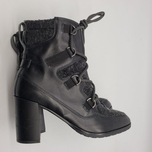 Napoleoni Boots Women EU 39 Black Lace Up Wool Leather Block Heel Made In Italy - Picture 12 of 13